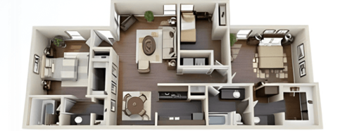 Floor plan for 3 beds, 2 baths, 1399 sqft